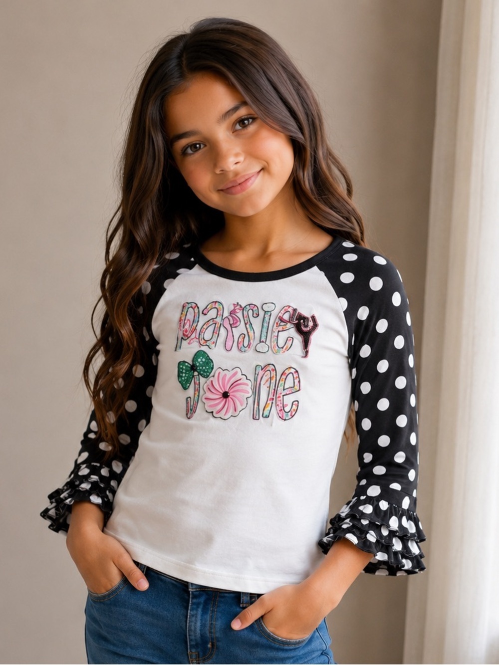 “Paisley Jane” dance top with Ruffle sleeves